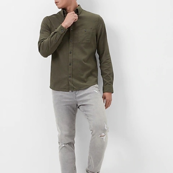 Express solid shirt flannel shirt jacket S NWT olive green - Picture 4 of 8